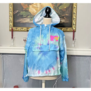 MTV Music Television Retro Tie Dye Windbreaker Jacket Medium